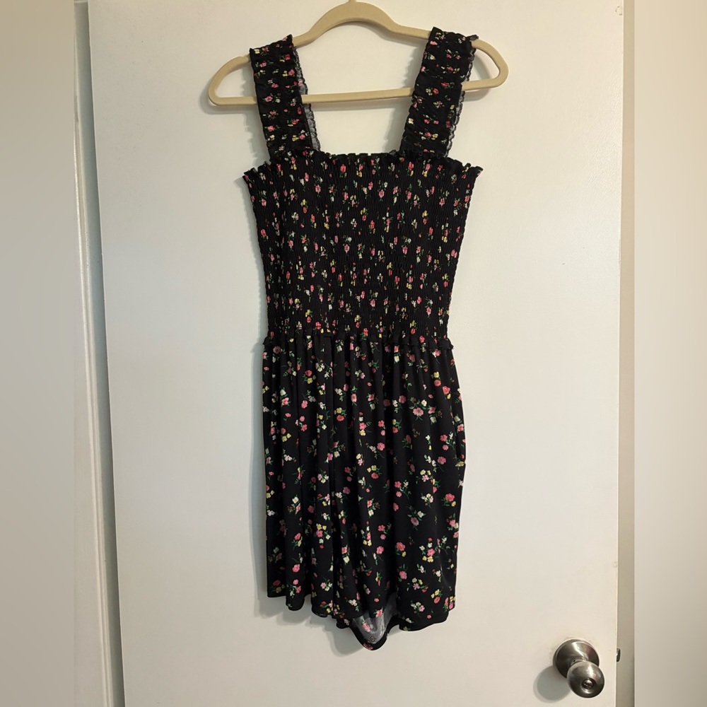 Floral Black Smocked Romper